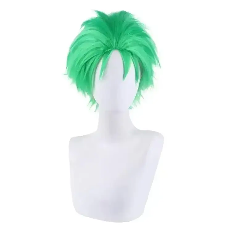 Cosplay Anime Zoro - ロロノアゾロコミックコスプレウィッグ、アニメスリックバックグリーンウィッグ、ショートレイヤー