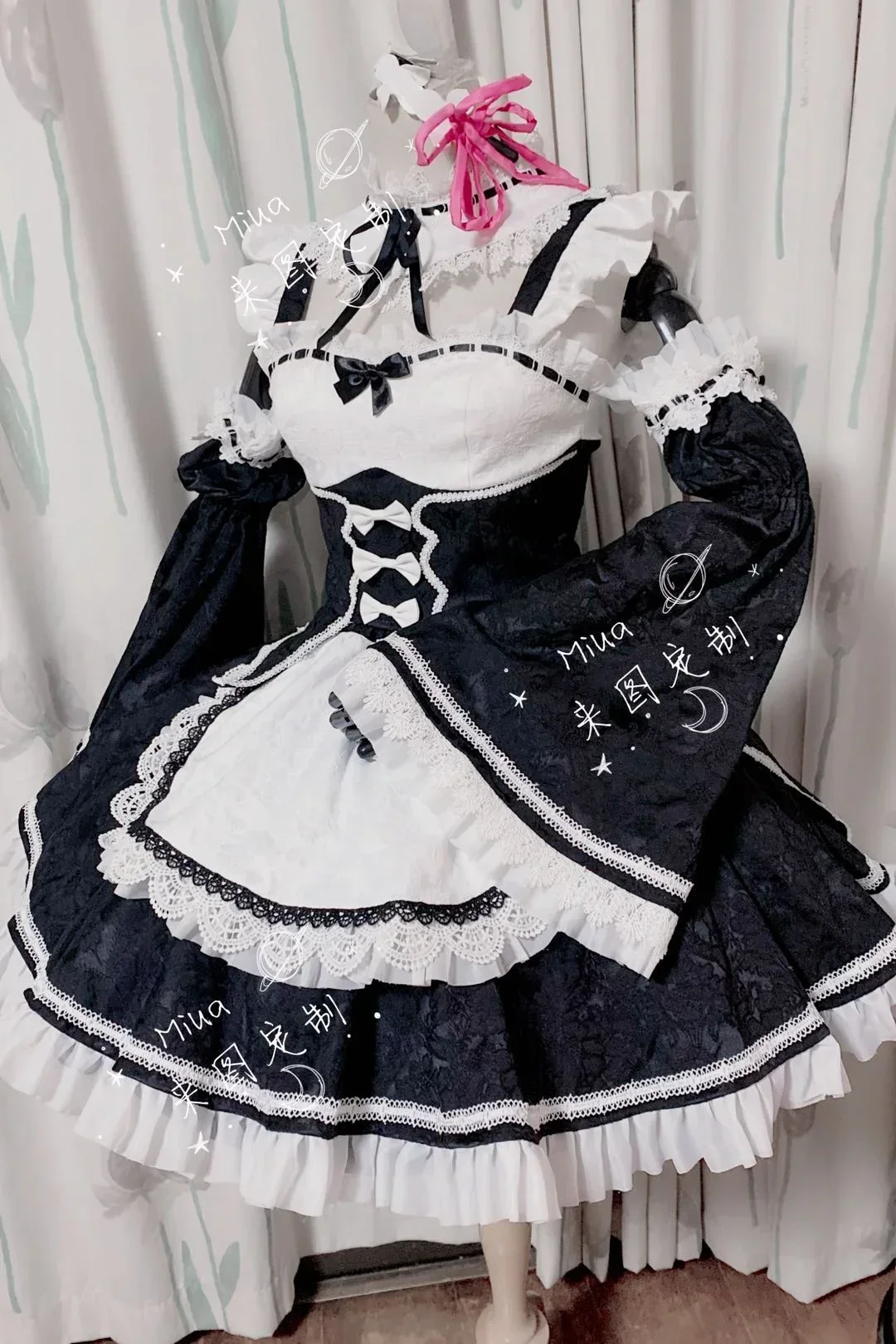 Re Zero Rem Wig - 新しいアニメメイドレムコスプレ衣装再:ゼロインフィニティコスプレドレス白と黒の女の子女性カスタムメイドパーティーゲームセット