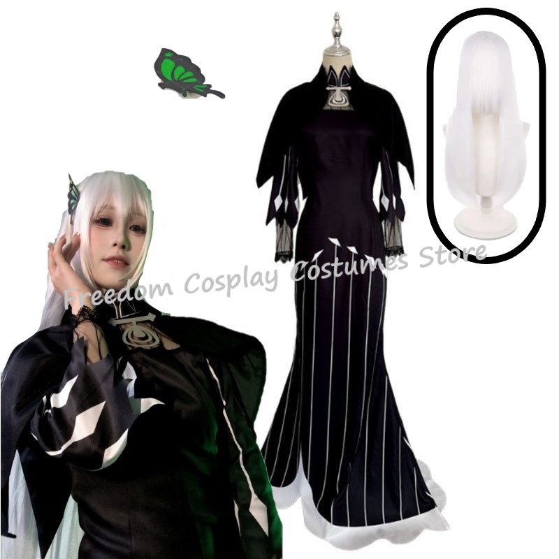 Anime Cosplay Re Zero - アニメ再:ゼロから始める異世界生活エキドナコスプレ衣装ウィッグ黒ドレス魔女エキドナ帽子女性ハロウィンスーツ