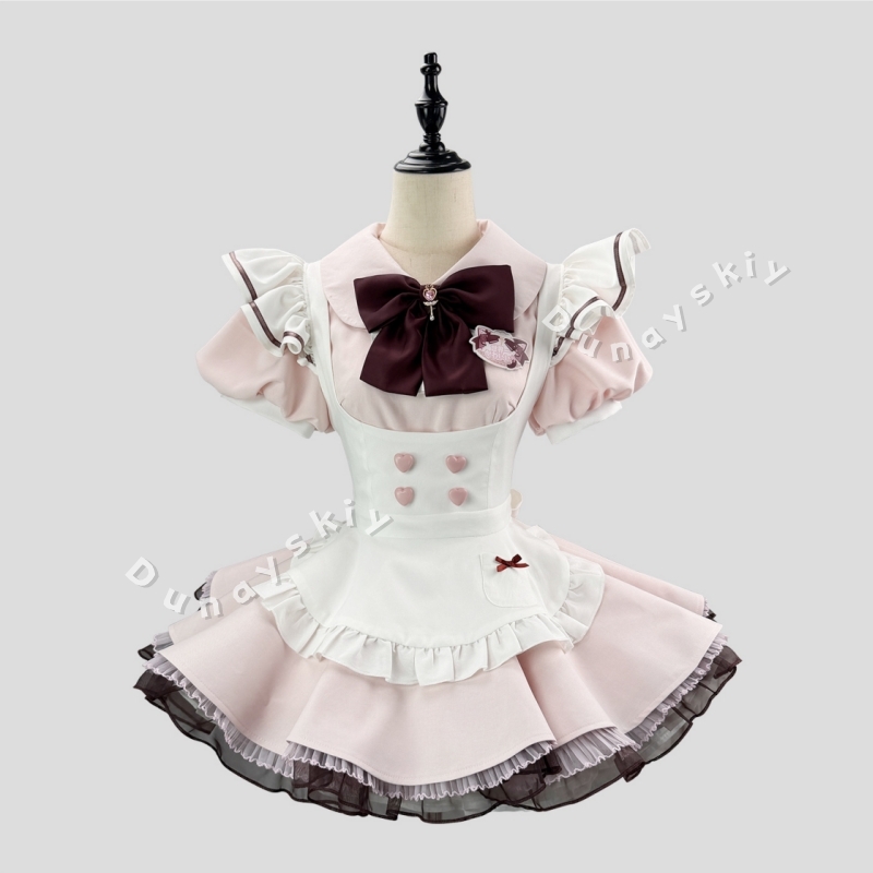 Anime Cosplay Plus Size - スイートロリータメイドコスプレドレスプラスサイズピンク＆ホワイトメイドドレスフリルエプロン付き和風パフスリーブコスプレハロウィン