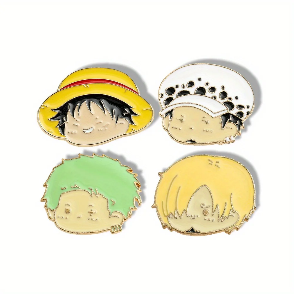 Cosplay Anime Zoro - 4 個アニメキャラクターブローチシンプルなロロノア・ゾロサンジエナメルピンバックパック服ジュエリー金属バッジアクセサリーギフト