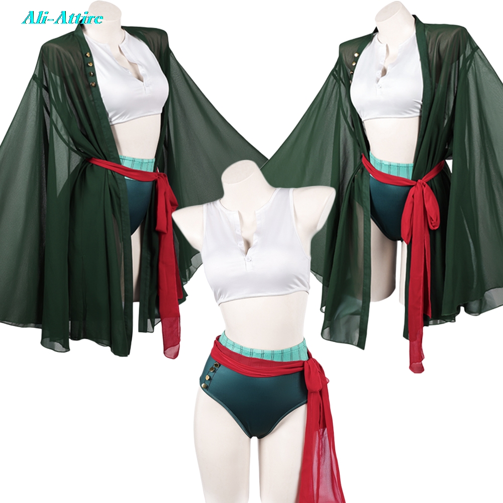 Cosplay Anime Zoro - アニメ海賊ロロノアコスプレゾロマントップパンツ服女性パーティー変装ロールプレイ衣装スーツハロウィンコスチュームカーニバル