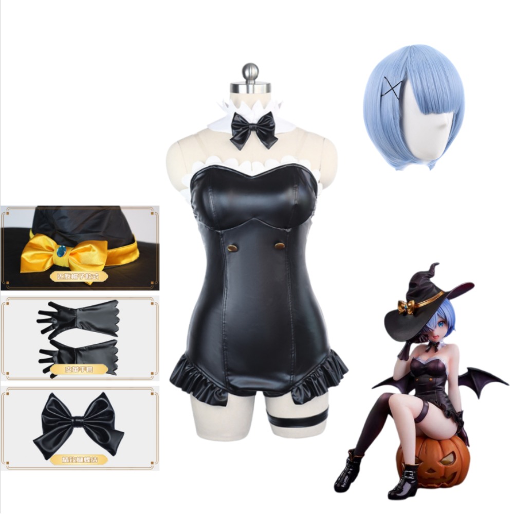 Re Zero Rem Wig - Re:ゼロから始める異世界生活 レム ナイトメアウィザード コスプレ 帽子付き ボウウィッグセット