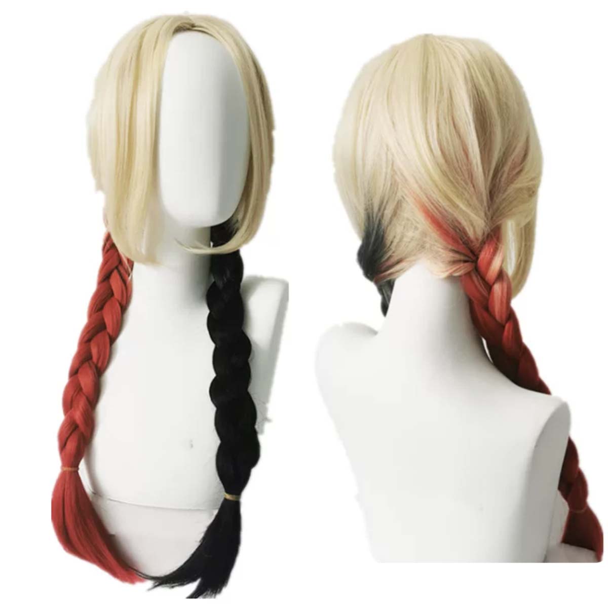 Anime Cosplay Red Hair - 女性用クインコスプレウィッグ ハーレー2 ポニーテールスタイル 赤黒の三つ編み 耐熱性合成毛