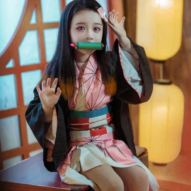 Demon Slayer Haori - アニメ竈門禰豆子コスプレ衣装衣装着物羽織ウィッグ下駄スーツ大人子供用ハロウィン