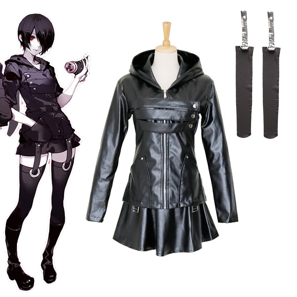 Anime Cosplay Tokyo Ghoul - 東京グール霧島トウカコスプレ衣装黒フェイクレザー衣装アニメロールプレイスーツハロウィンカーニバルパーティー服