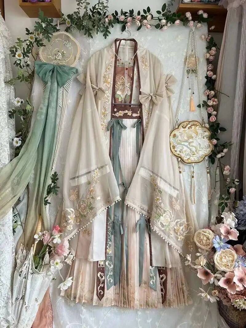 Anime Cosplay In Chinese - 中国女性古代漢服ドレス漢服 4 個セット女性妖精コスプレ衣装夏のダンスドレス漢服ベージュパーティー衣装