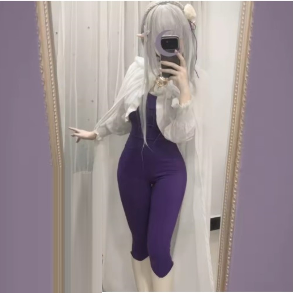 新しいエミリア・リゼロコスプレ衣装ウィッグセクシーな紫のボデ - Anime Cosplay Re Zero のレビューと価格