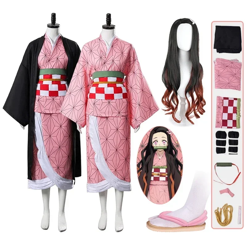 アニメ竈門禰豆子コスプレ衣装 鬼滅の刃着物羽織ウィッグ下駄ス - Demon Slayer Haori のレビューと価格