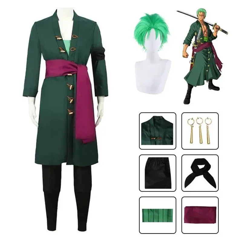 アニメロロノアコスプレ衣装制服グリーンコートベルトパンツヘッ - Cosplay Anime Zoro のレビューと価格