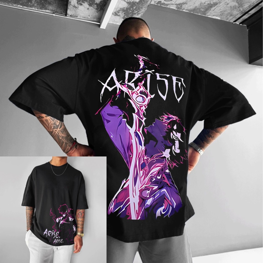 アニメソロレベルリングアライズプリント特大メンズ Tシャツ夏 - Cosplay Anime Solo のレビューと価格