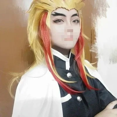 煉獄杏寿郎ウィッグ鬼滅の刃コスプレ赤黄色混合耐熱人工毛ロール - Anime Cosplay Red Hair のレビューと価格